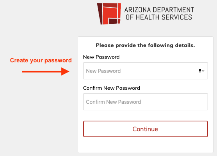 Screen Shot of Create your password page