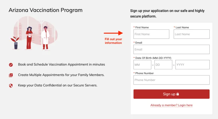 Screen Shot of podvaccine fill in information