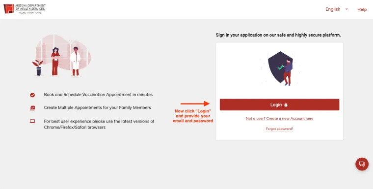 Screen Shot of podvaccine login page - now log in