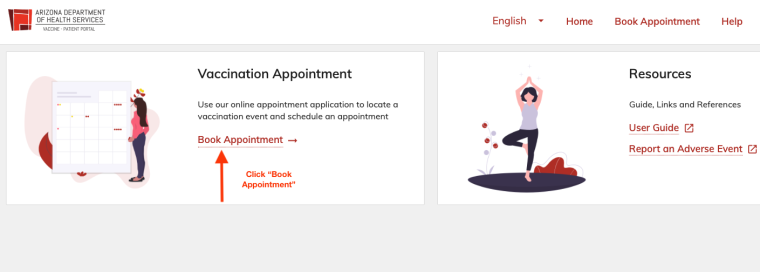 Screen Shot of vaccination appointment booking page