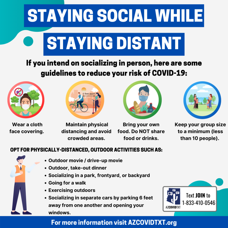 english Graphic of Staying Social While Staying Distant: Reduce Risk